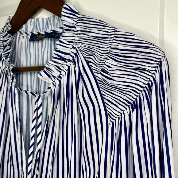 NWOT Ralph Lauren Blue Label collection French Blue & White V-Neck Blouse - Picture 5 of 10